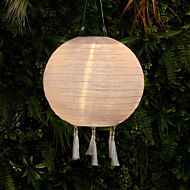 Solar White Fabric Hanging Round Lantern, 30cm