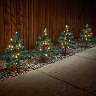 Outdoor Battery Christmas Fir Tree Stake Lights. 4 Pack