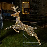 1.5m Outdoor Grey Rattan Leaping Stag Christmas Figure, Dual Colour LEDs