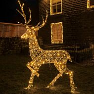 2m Outdoor Grey Rattan Highland Stag Christmas Figure, Dual Colour LEDs