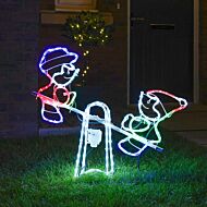 85cm Outdoor Animated Elves on Seesaw Rope Light Christmas Silhouette, 144 Multi Colour LEDs