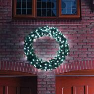 1.2m Outdoor Green Commercial Christmas Pre Lit Wreath, White ConnectGo® LEDs