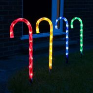 Outdoor Multi Colour Candy Cane Christmas Stake Lights, 4 Pack