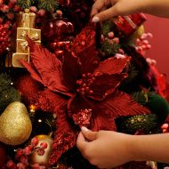 60cm Burgundy Glitter Poinsettia Stem Christmas Tree Decoration