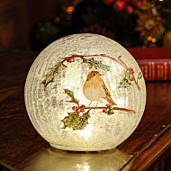 15cm Battery Operated LED Glass Crackle Effect Robin Ball