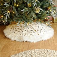 100cm White Fur Gold Leaves Christmas Tree Skirt