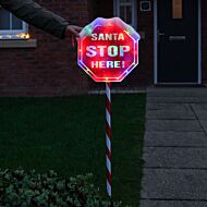 1.1m Outdoor LED Santa Stop Here Sign Christmas Stake Light
