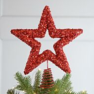 23cm Red Glitter Cut Out Star Christmas Tree Topper Decoration