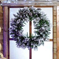 80cm Flocked Christmas Wreath with Cones