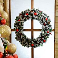 80cm Frosted Holly Christmas Wreath