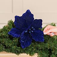 55cm Dark Blue Glitter Magnolia Stem Christmas Tree Decoration, 4 Pack
