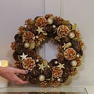 36cm Gold Pinecone and Star Christmas Wreath 