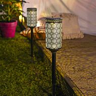 Solar Pewter Moroccan Stake Light, Warm White LED, 2 Pack
