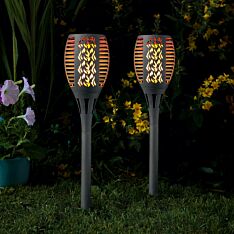 Solar Cool Flame Torch Stake Light, 2 Pack