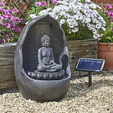 Hybrid Buddha Water Feature, Solar Powered with Back up Battery