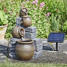 Hybrid Cascading Pot Falls Water Feature, Solar Powered with Back up Battery