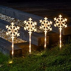 Outdoor Battery Christmas Snowflake Stakes Lights, Warm White LEDs, 4 Pack