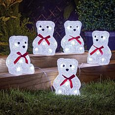 5 Outdoor Battery Acrylic Polar Bears on String Christmas Figure 
