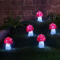 5 Outdoor Battery Acrylic Mushrooms on String Christmas Figure 