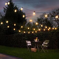 Connectable Festoon Lights with A60 Filament Effect Bulbs on Black Rubber Cable