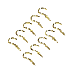 Outdoor Brass Cup Hooks for Walls and Ceilings, 10 Pack
