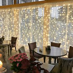 2m x 2m Connectable Warm White 400 LED Curtain Lights on White Rubber Cable