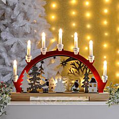 45cm Battery Red Robin Scene Candle Bridge, Warm White LEDs