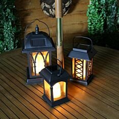 Solar Garden Flickering Candle Lantern, Amber LED, 3 Pack