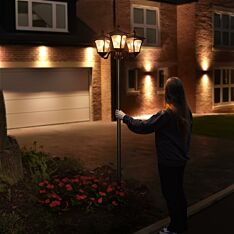 Solar Filament Effect LED Triple Head Security Lamp Post, 2.1m 