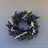 40cm Blue Bauble & White Foliage Decoration Christmas Wreath