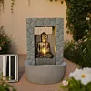 Solar & Plug-in LED Buddha Water Feature Garden Fountain 43cm