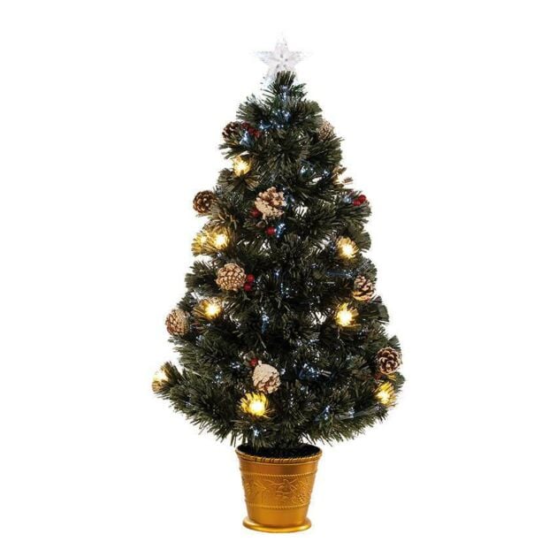 5ft Fibre Optic Christmas Tree with Decorations, Warm White LEDs