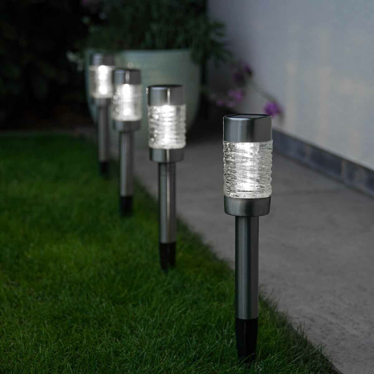 Super Bright Solar Stainless Steel Stake Lights, 4 Pack image 1