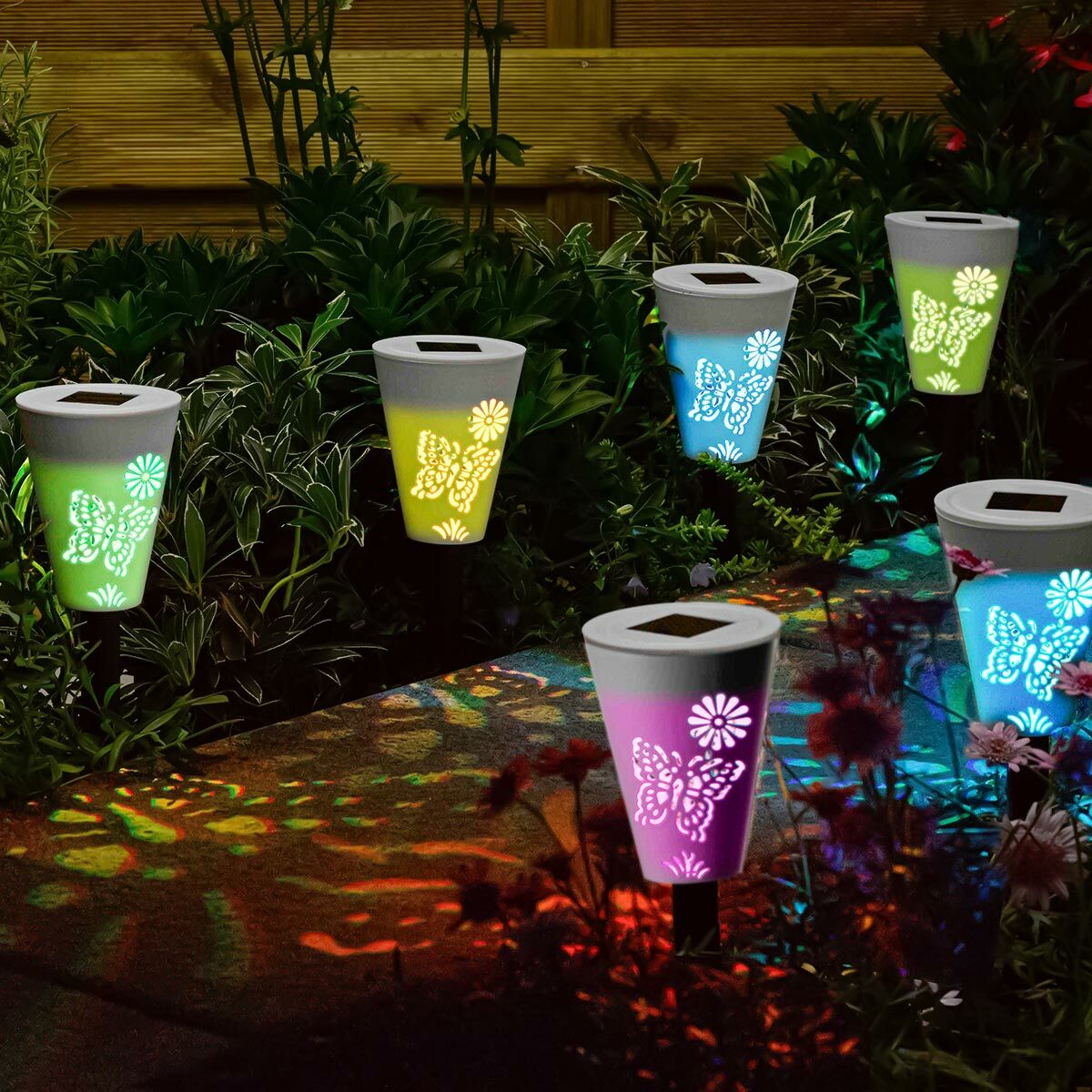 Silhouette Solar Stake Lights, Colour Changing LED, 6 Pack image 1