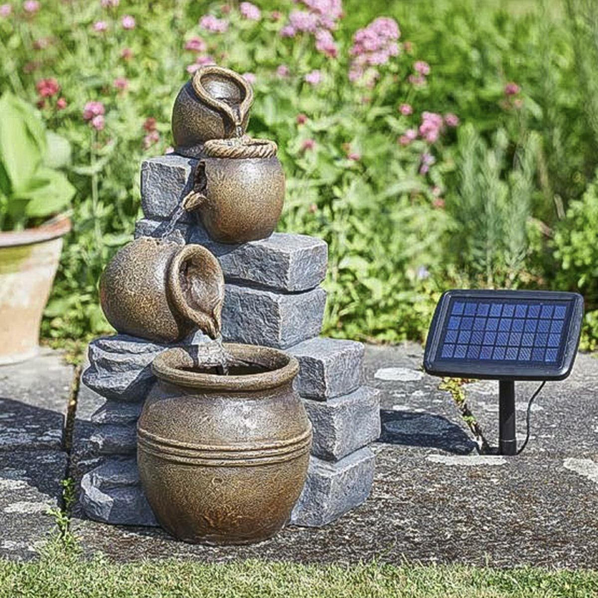 Hybrid Cascading Pot Falls Water Feature, Solar Powered with Back up Battery image 1