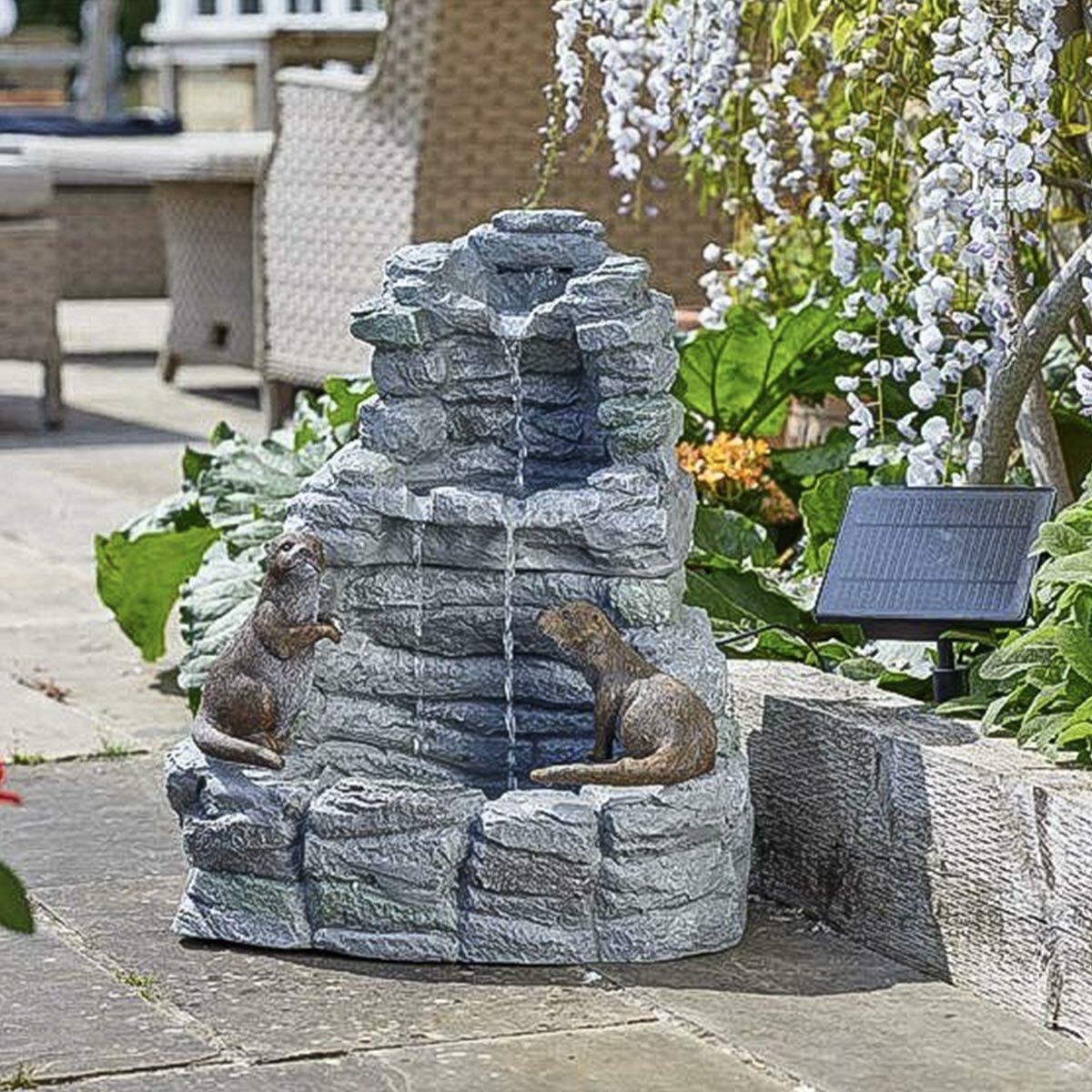 Hybrid Otters Falls Water Feature, Solar Powered with Back up Battery image 1