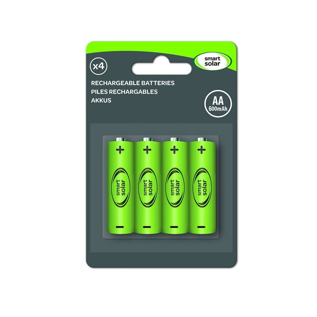 Solar Rechargeable Batteries, AA, 600 mAh, 1.2v, 4 Pack image 1