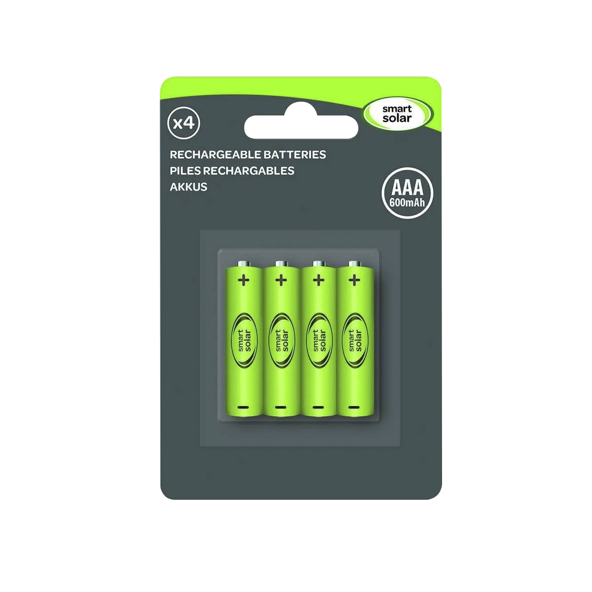 Solar Rechargeable Batteries, AAA, 600 mAh, 4 Pack image 1