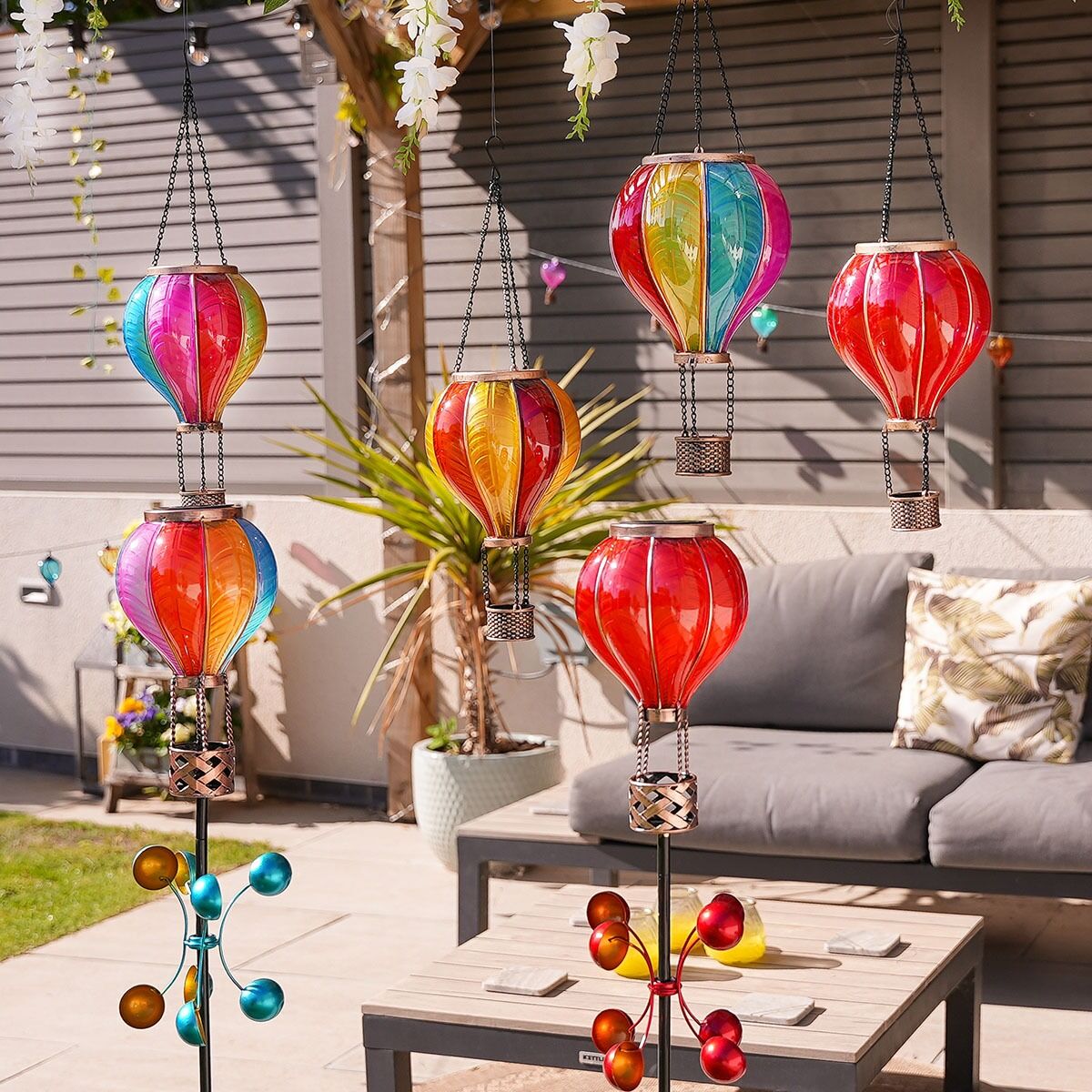 Red Solar Cool Flame Balloon Wind Spinner Stake Light image 8