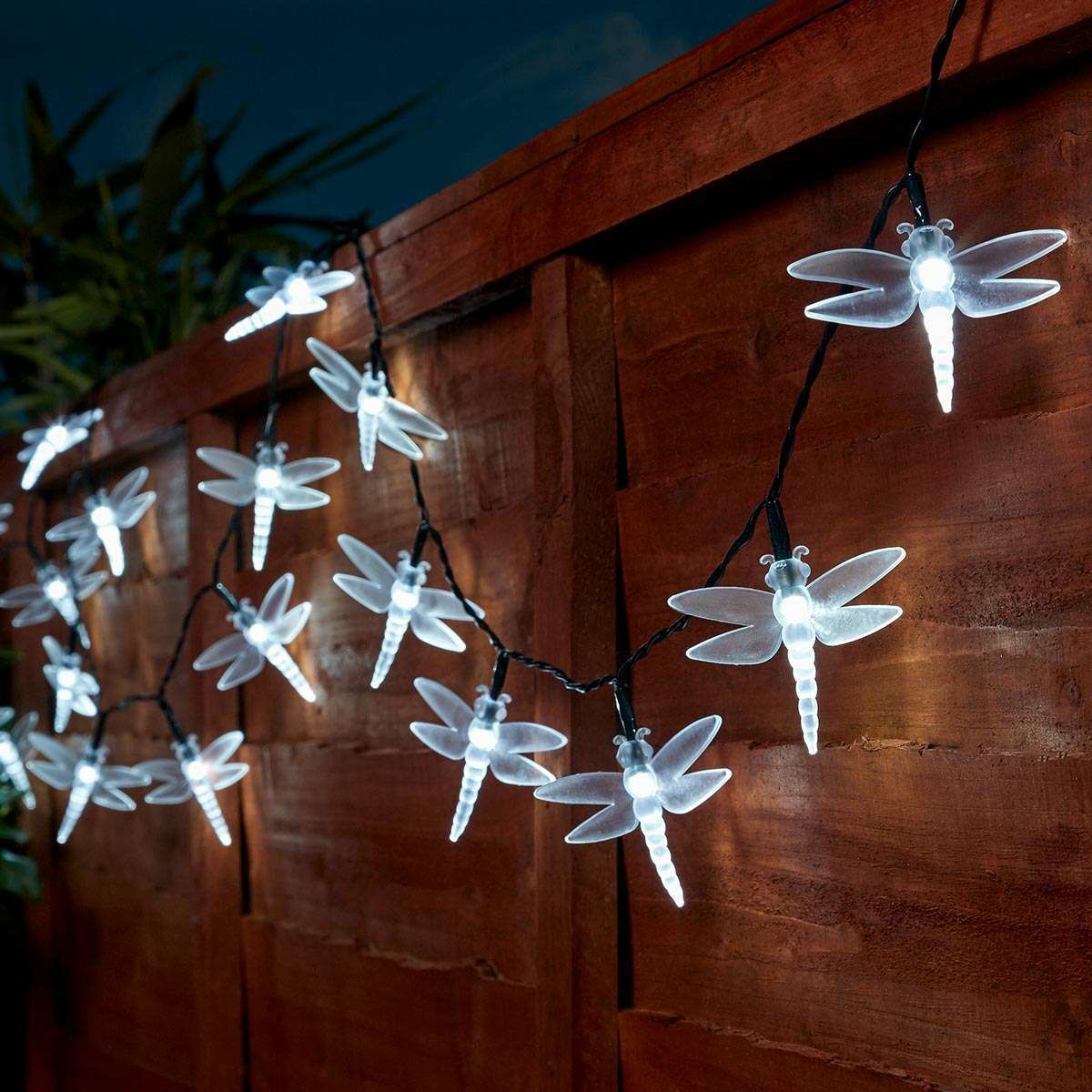 5m Indoor & Outdoor Battery Dragonfly Fairy Lights, White LEDs, Green Cable image 1