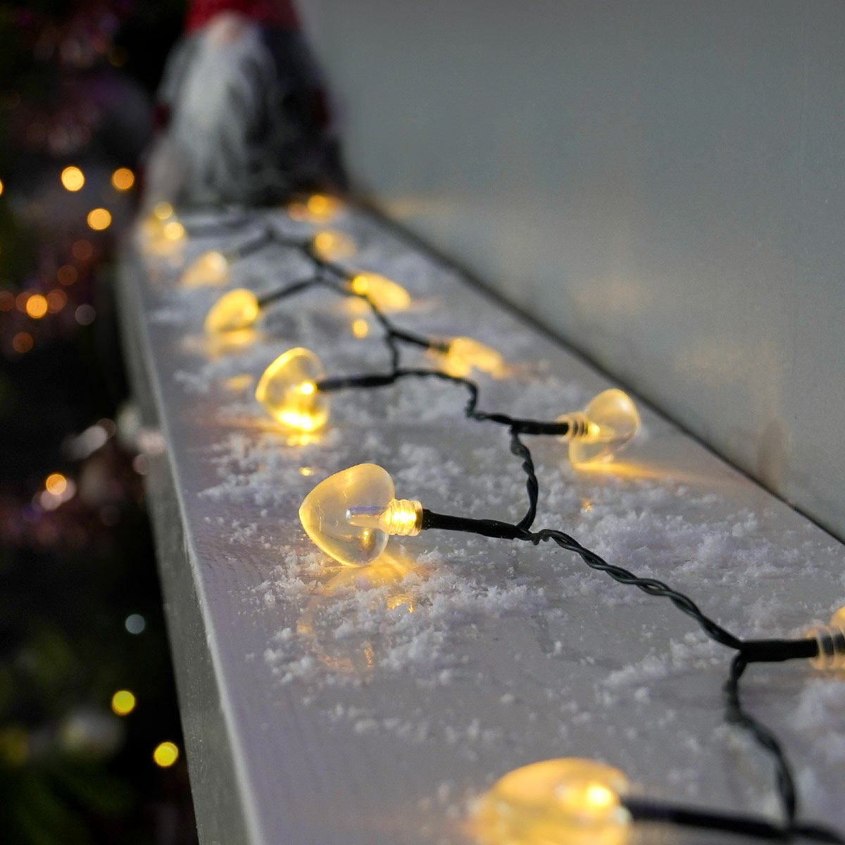 5m Indoor & Outdoor Battery Heart Fairy Lights, Warm White LEDs, Green Cable image 7