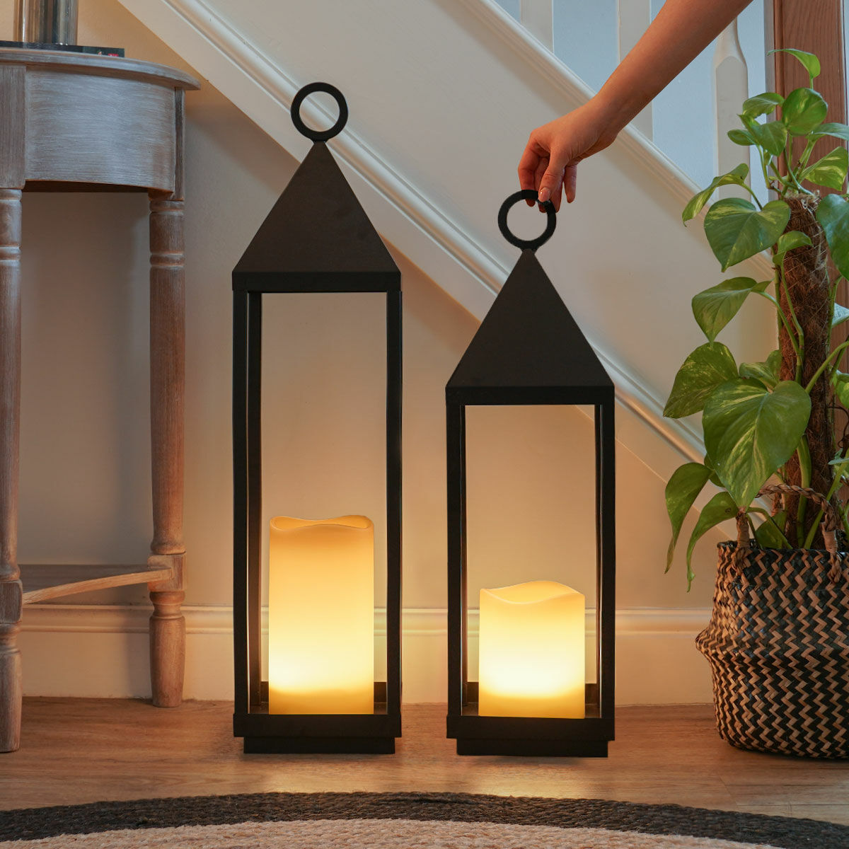 Indoor & Outdoor Battery Oslo Candle Lantern, Black image 2