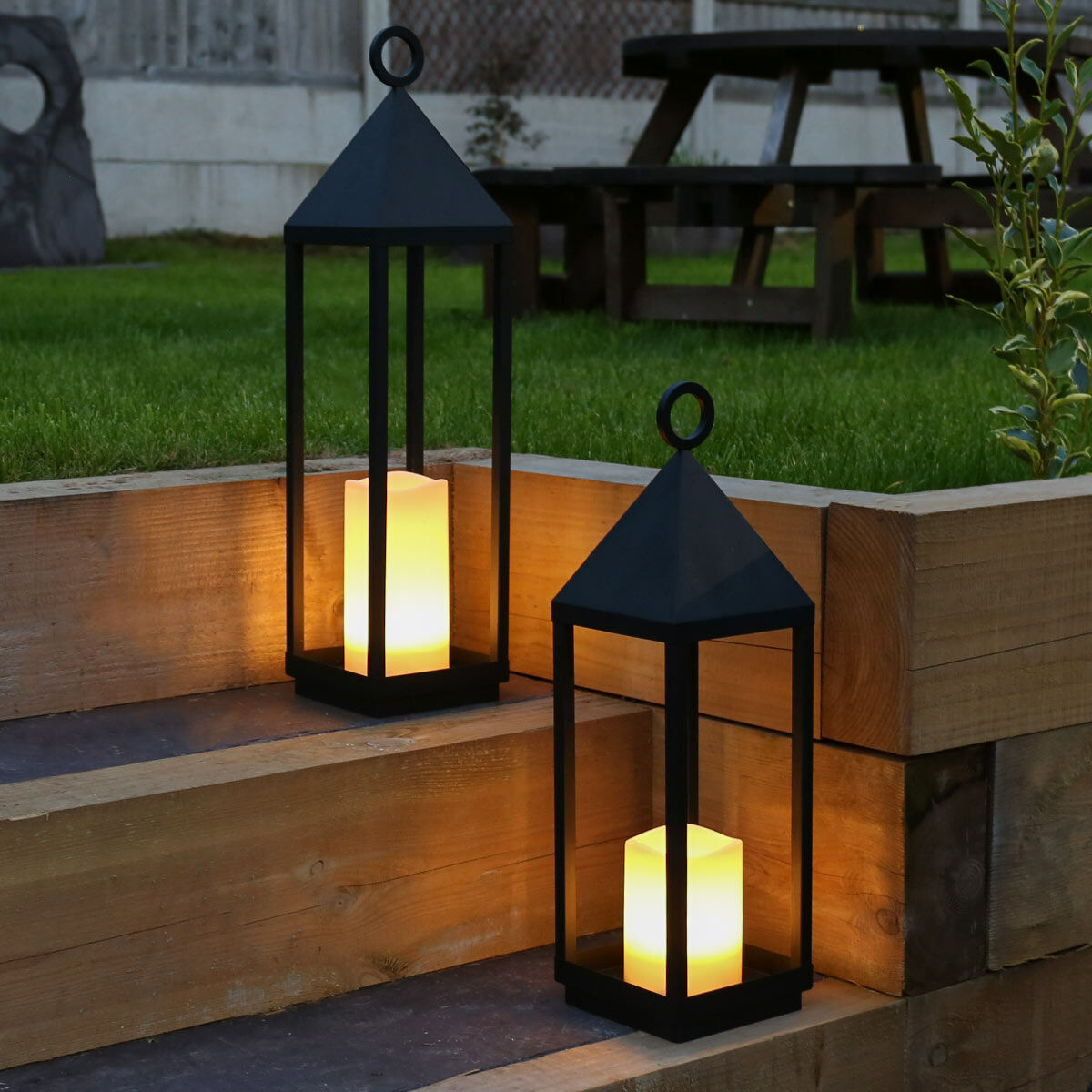 Indoor & Outdoor Battery Oslo Candle Lantern, Black image 9