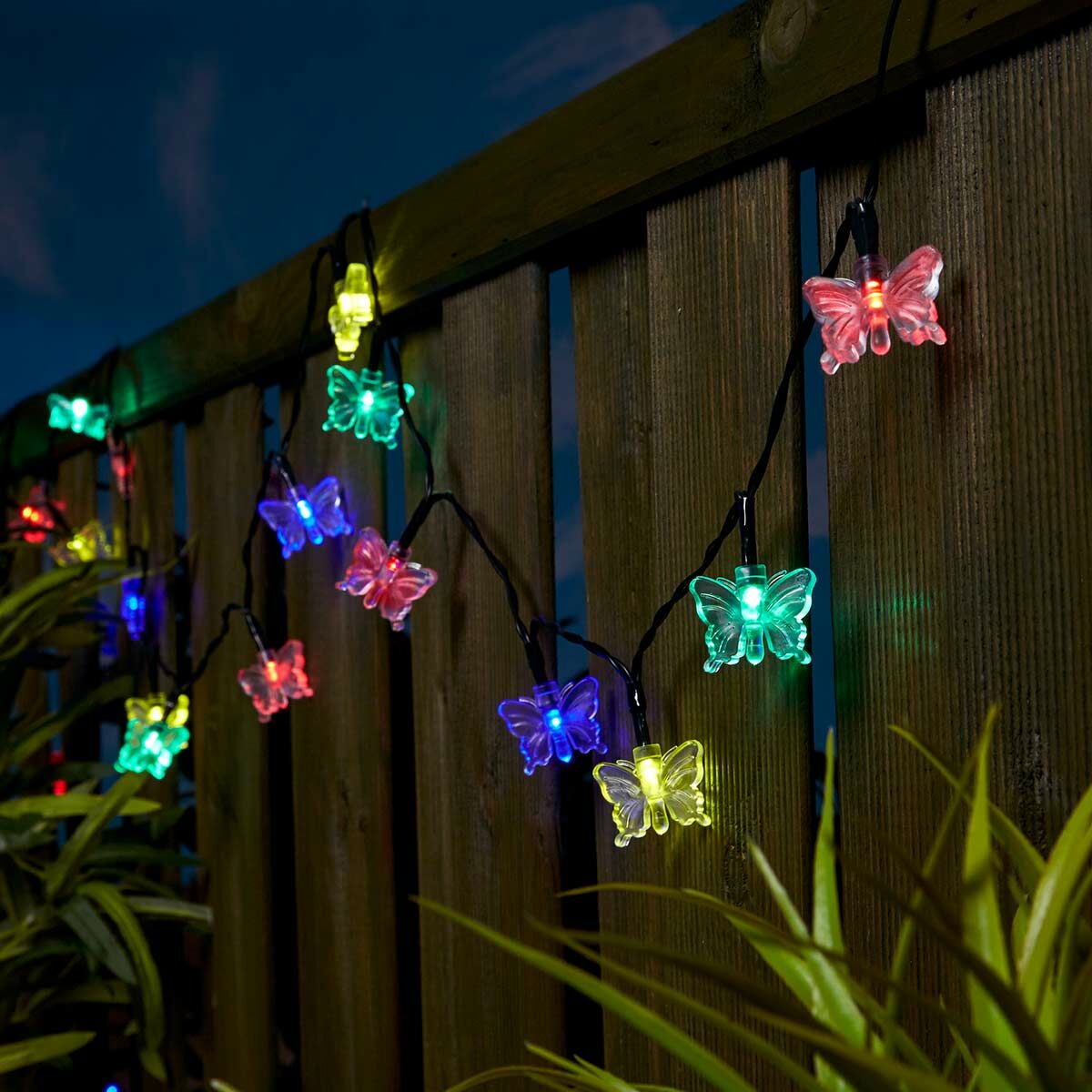Solar Multi Function Butterfly Fairy Lights, 100 Multi Colour LEDs, 10m image 1