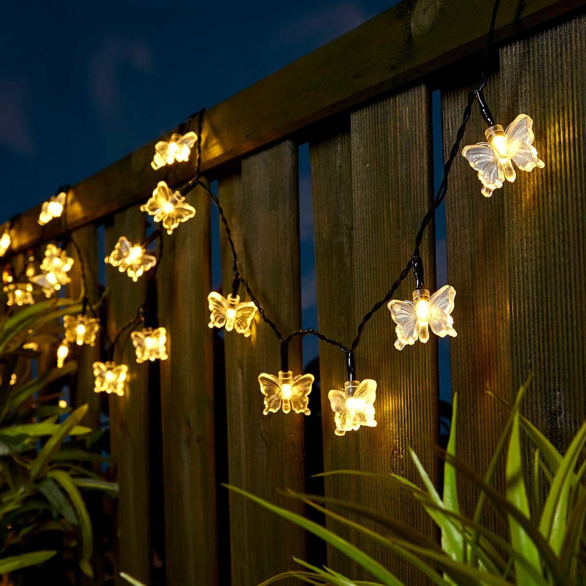 5m Indoor & Outdoor Battery Butterfly Fairy Lights, Green Cable image 2