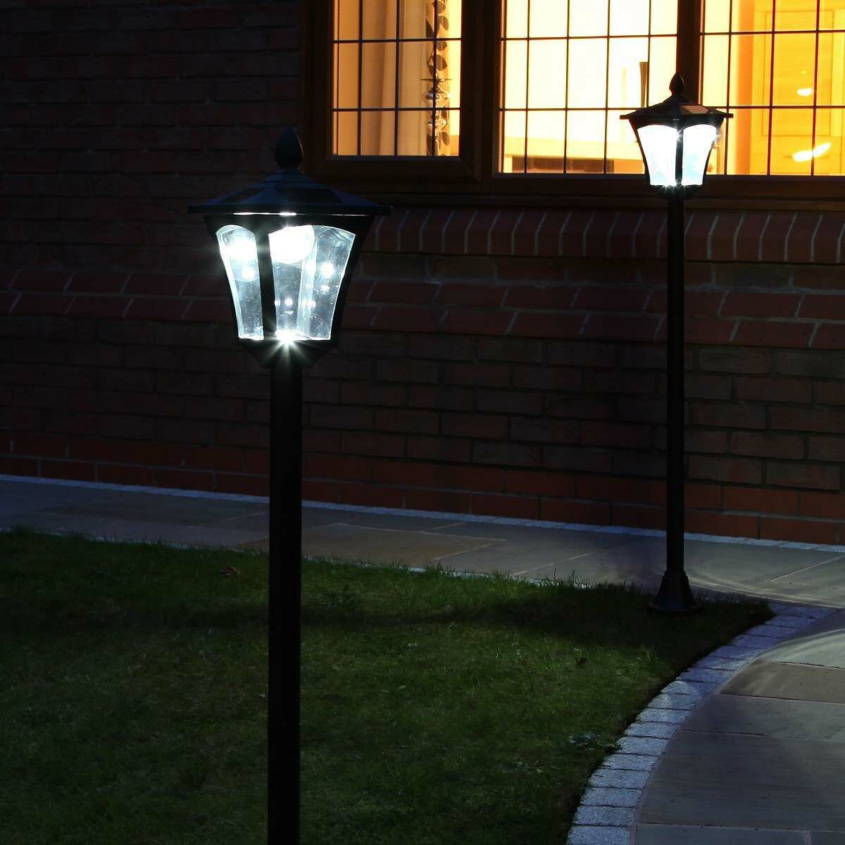 Black Solar Security Lamp Post, White LEDs, 1.2m, 2 Pack image 6