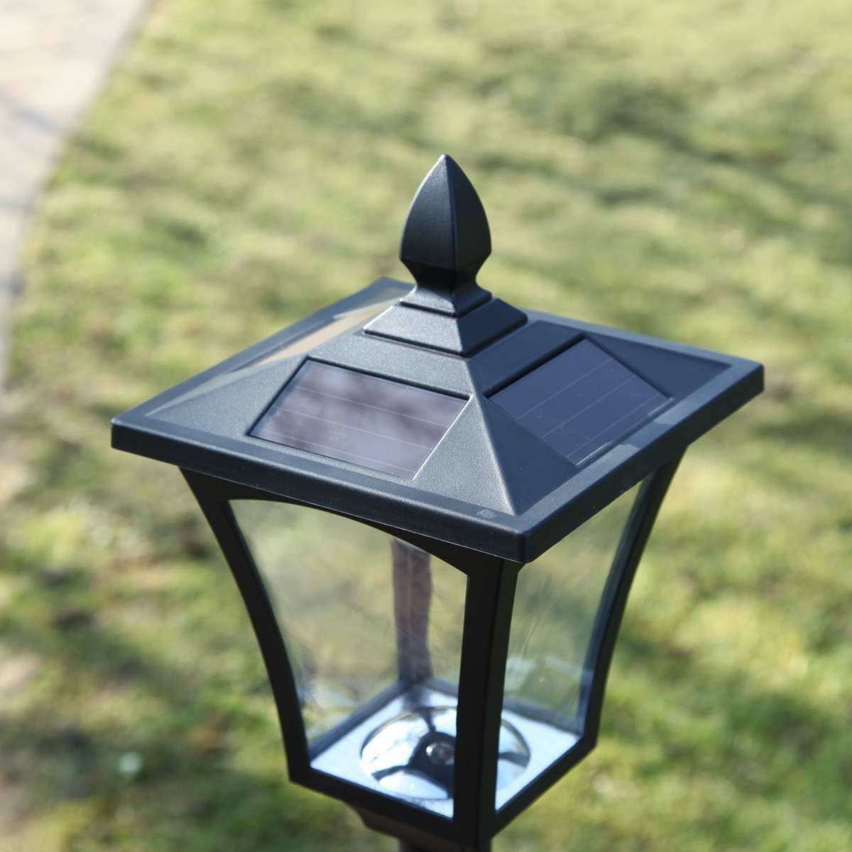 Black Solar Security Lamp Post, White LEDs, 1.2m image 2