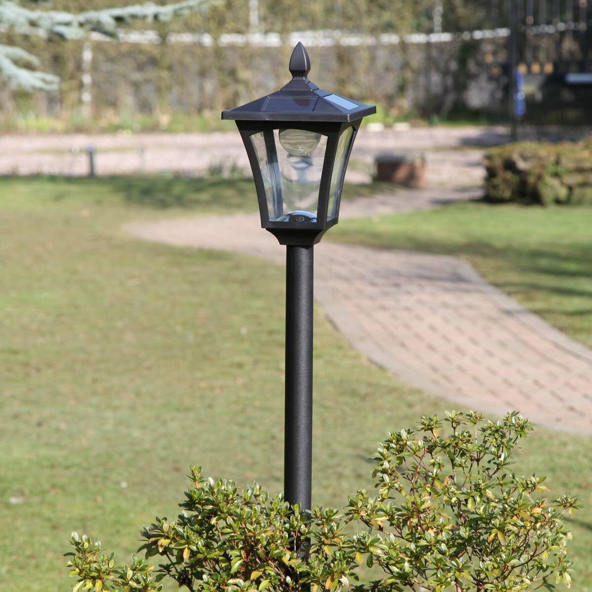 Black Solar Security Lamp Post, Warm White LEDs, 1.2m image 2
