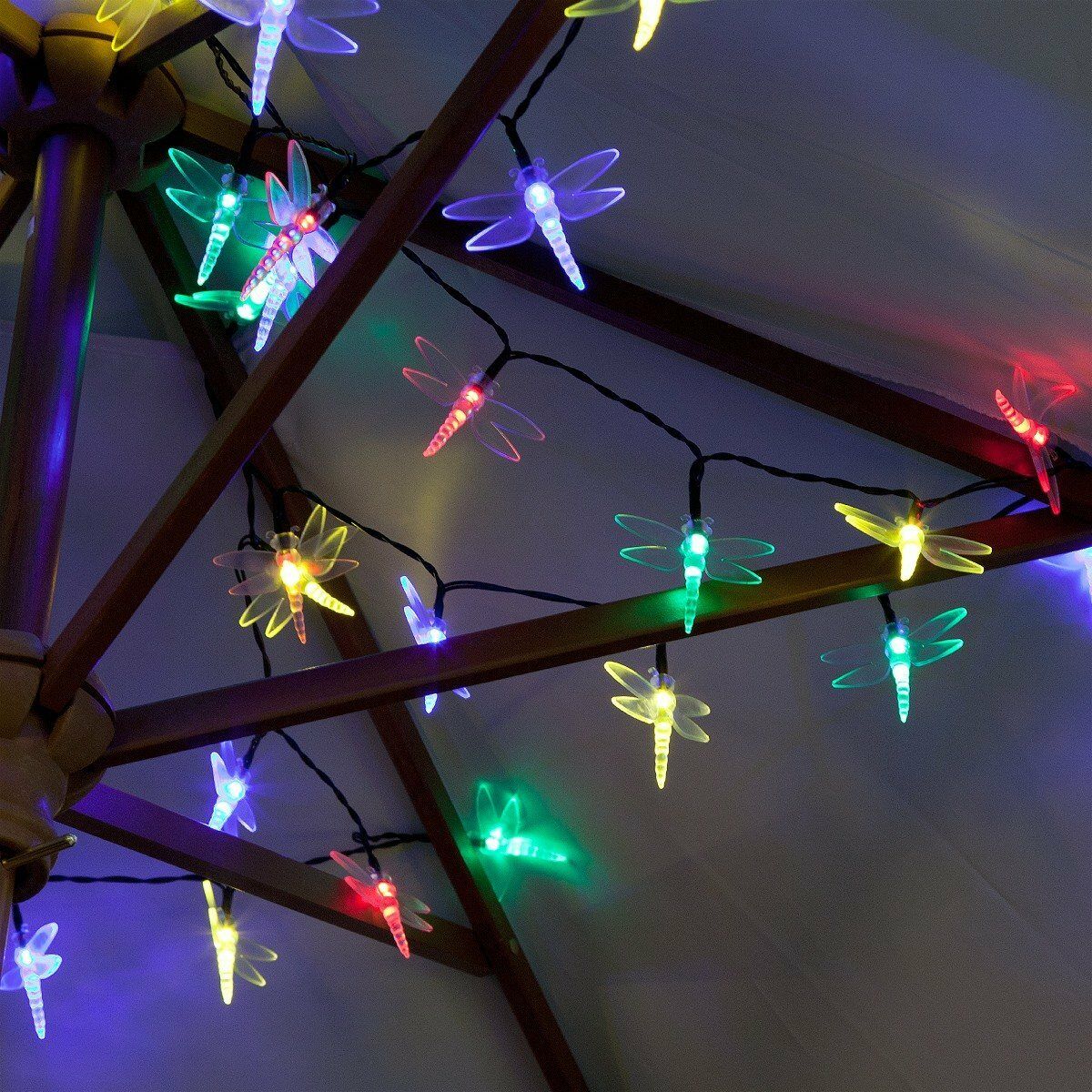 Solar Multi Function Dragonfly Fairy Lights, 50 Multi Colour LEDs, 5m image 2