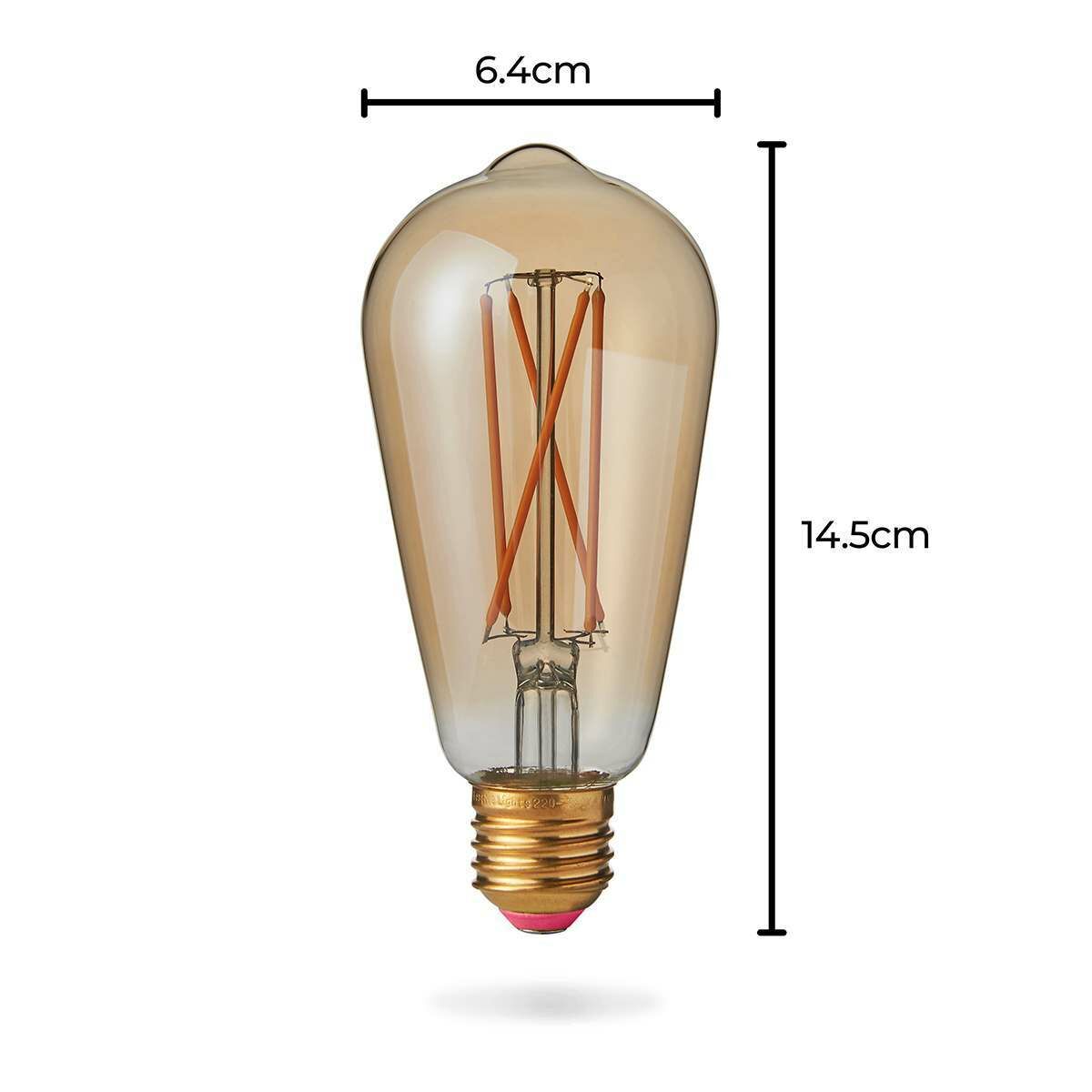 4W E27 Fully Dimmable Vintage Tinted Teardrop Filament Style, Warm White LED Light Bulb image 2